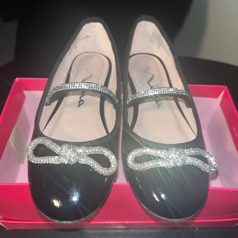 Nordstrom Black Kids Dress Shoes with Sparkling Bow